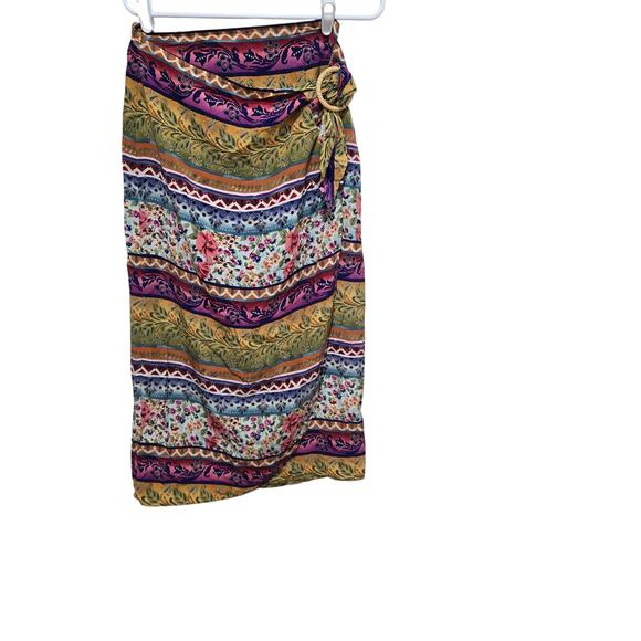 Express skirt juniors size 9 pink gold vintage silk wrap midi skirt beachy - Picture 1 of 8
